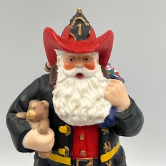 Vintage Russ Santa Collection Fireman Santa Figurine Christmas Turnouts & Bear - Picture 5 of 10